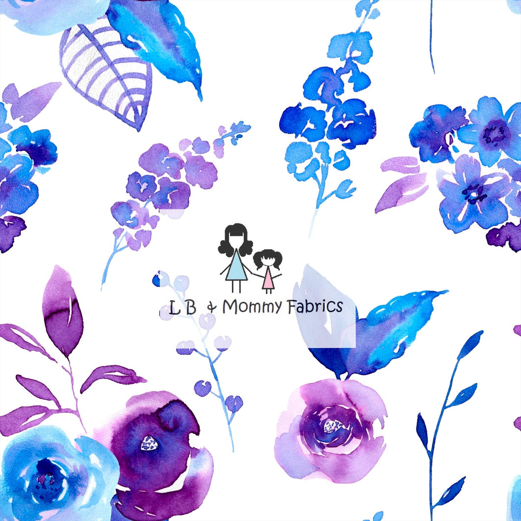 Watercolor Blue and purple floral white (WT)